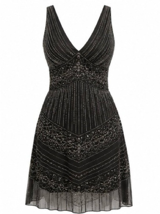 Ralph Lauren Dresses & Skirts - Ralph Lauren Black Beaded V-Neck Mini Dress